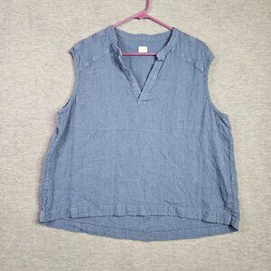 Poetry Women's Blue Linen Cotton Blend Sleeveless Relaxed Fit Blouse Size US 18